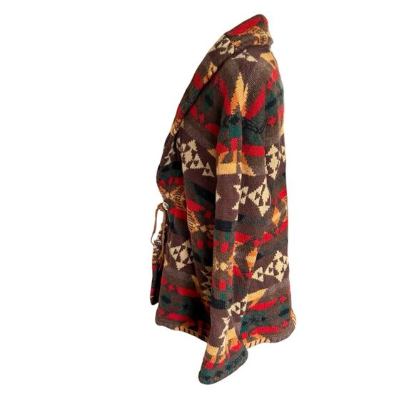 Vtg Ralph Lauren Hand Knit Aztec Southwestern Long Cardigan Concho Lambswool L - Picture 3 of 10
